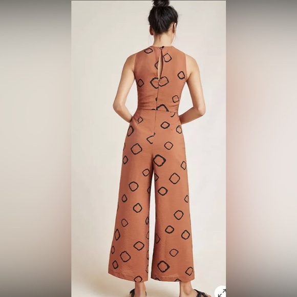 Anthropologie | Eva Franco Brown Jumpsuit with Geometric Pattern - Picture 5 of 11
